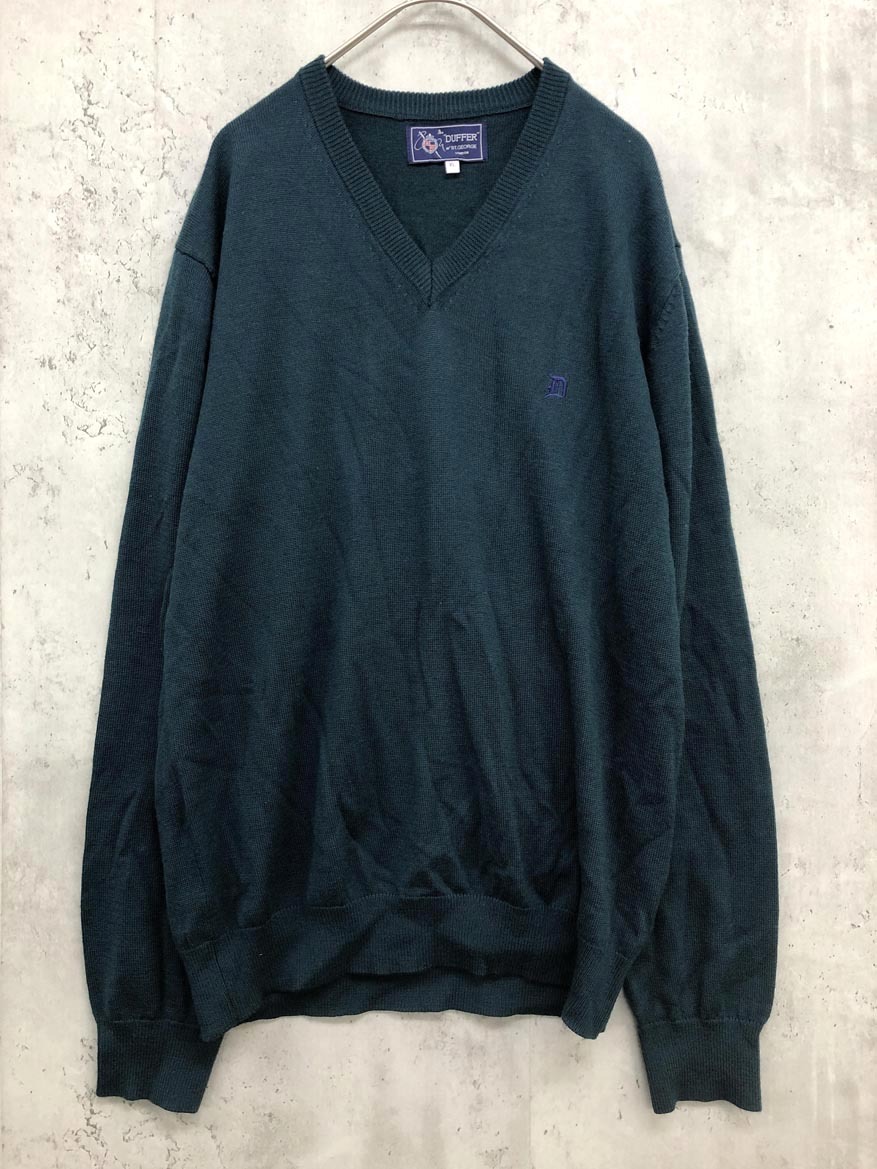 The DUFFER of St.GEORGE ザダファーオブセントジョージ 薄手 Vネック ニット セーター sizeXL/緑系 ■■ ☆ fkc1 メンズ拍卖