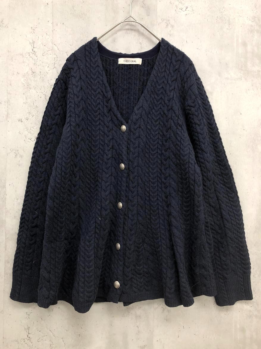 COCODEAL ココディール 73633405 ハートボタン ケーブルぺプラム カーディガン size2/紺 ◆■ ☆ fkc1 レディース拍卖