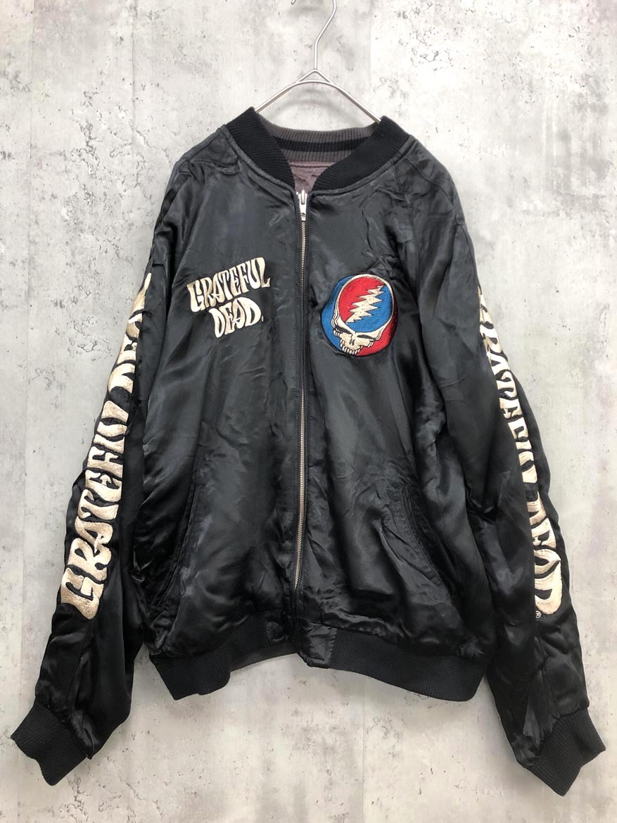 GRATEFUL DEAD グレイトフルデッド リバーシブル 刺繍 スカル スカジャン ジャケット sizeM/黒×茶系 ■■◎ ☆ fkc1 メンズ拍卖