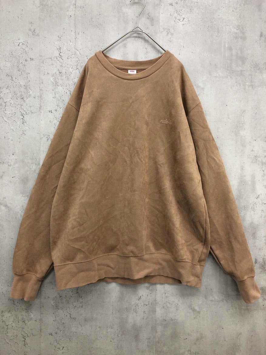 EDWIN エドウィン GTE021 クルーネック ロゴ フェイクスエード スウェット sizeXL/茶 ◆■ ☆ fkc1 メンズ拍卖