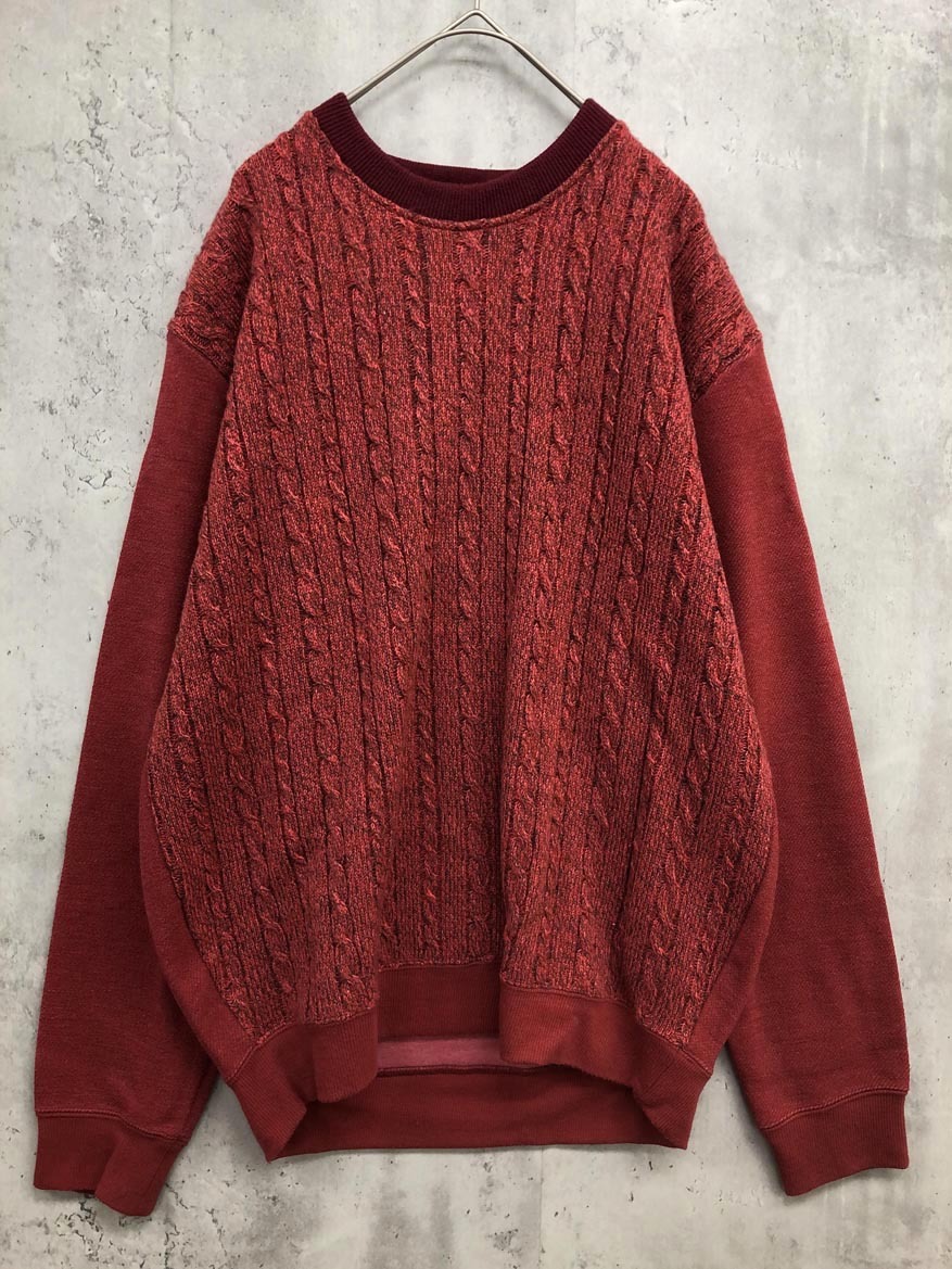 Golden Bear ゴールデンベア 314V7425 ケーブル編み ニット セーター sizeL/赤系 ◆■ ☆ fkc1 メンズ拍卖