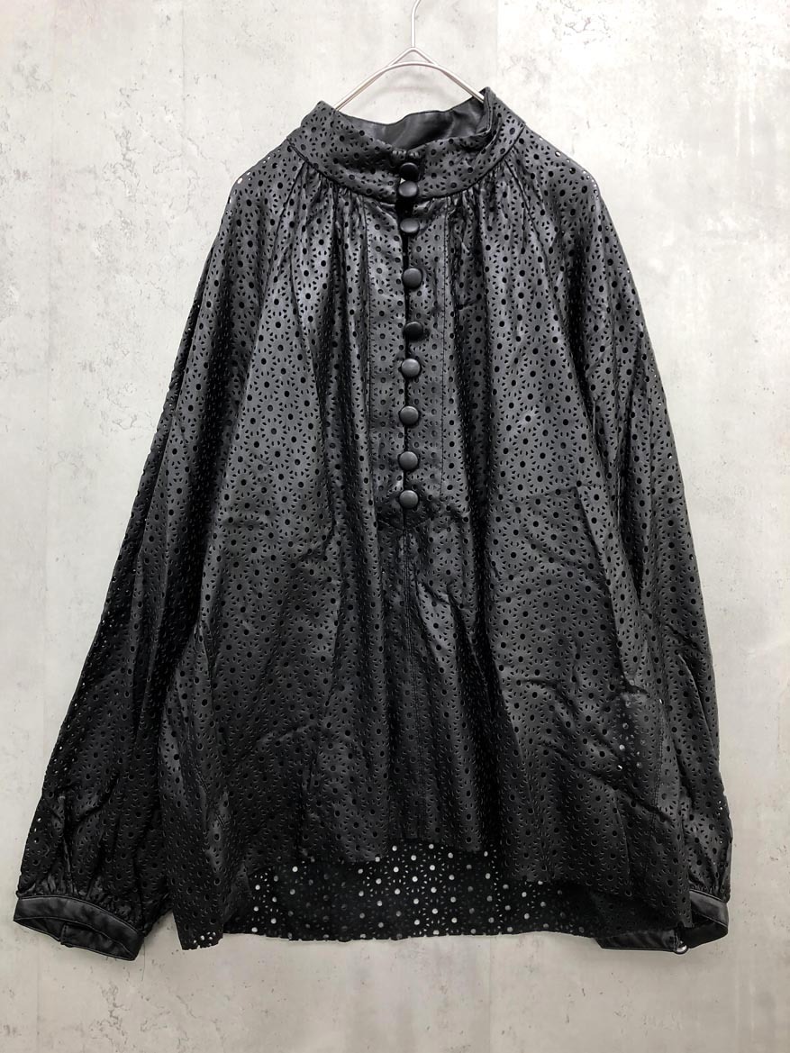ZARA ザラ フェイクレザー レース 穴あき ハイネック シャツ sizeL/黒 ■■ ☆ fkc1 レディース拍卖
