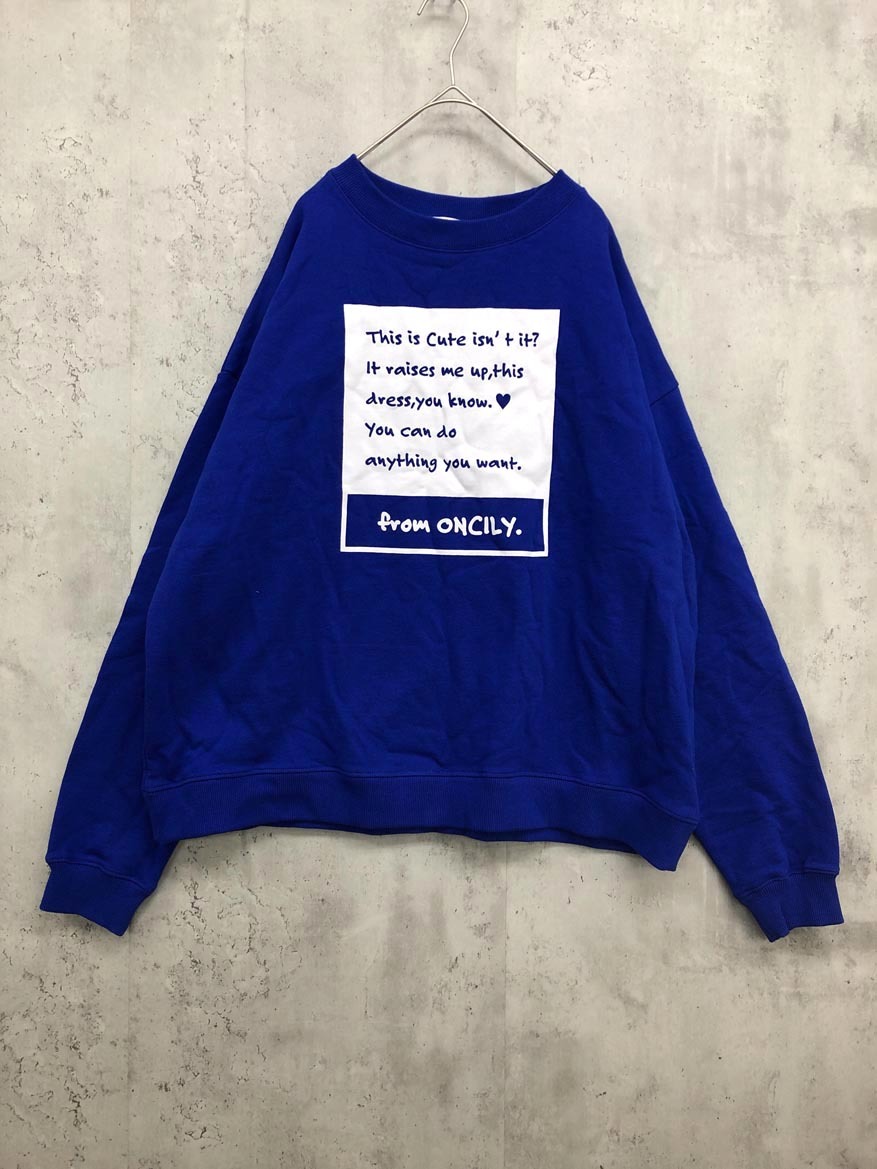 美品 ONCILY オンシェリー 0C242163BW 裏毛 ビッグシルエット トレーナー スウェット sizeM/青 ■■ ☆ fkc1 レディース拍卖