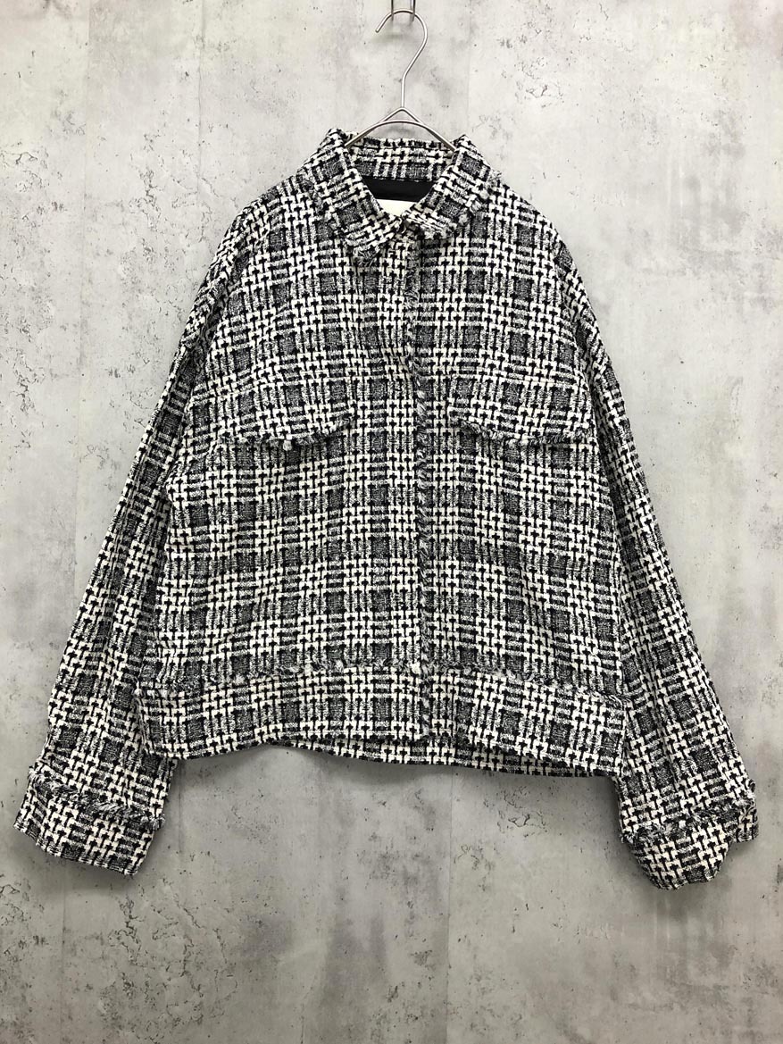 uncrave アンクレイヴ オンワード樫山 総柄 フリンジ シャツ size2/黒×白 ■■ ☆ fkc1 レディース拍卖