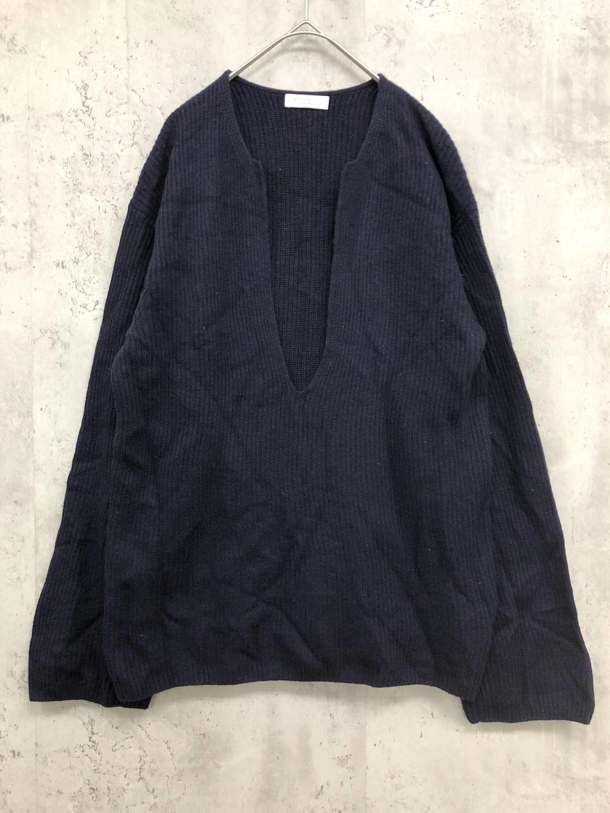BEAUTY & YOUTH ビューティ&ユース 1613-105-3162 7ゲージウール畦ディープスキッパーネック ニット セーター size表記なし/紺 ■■拍卖