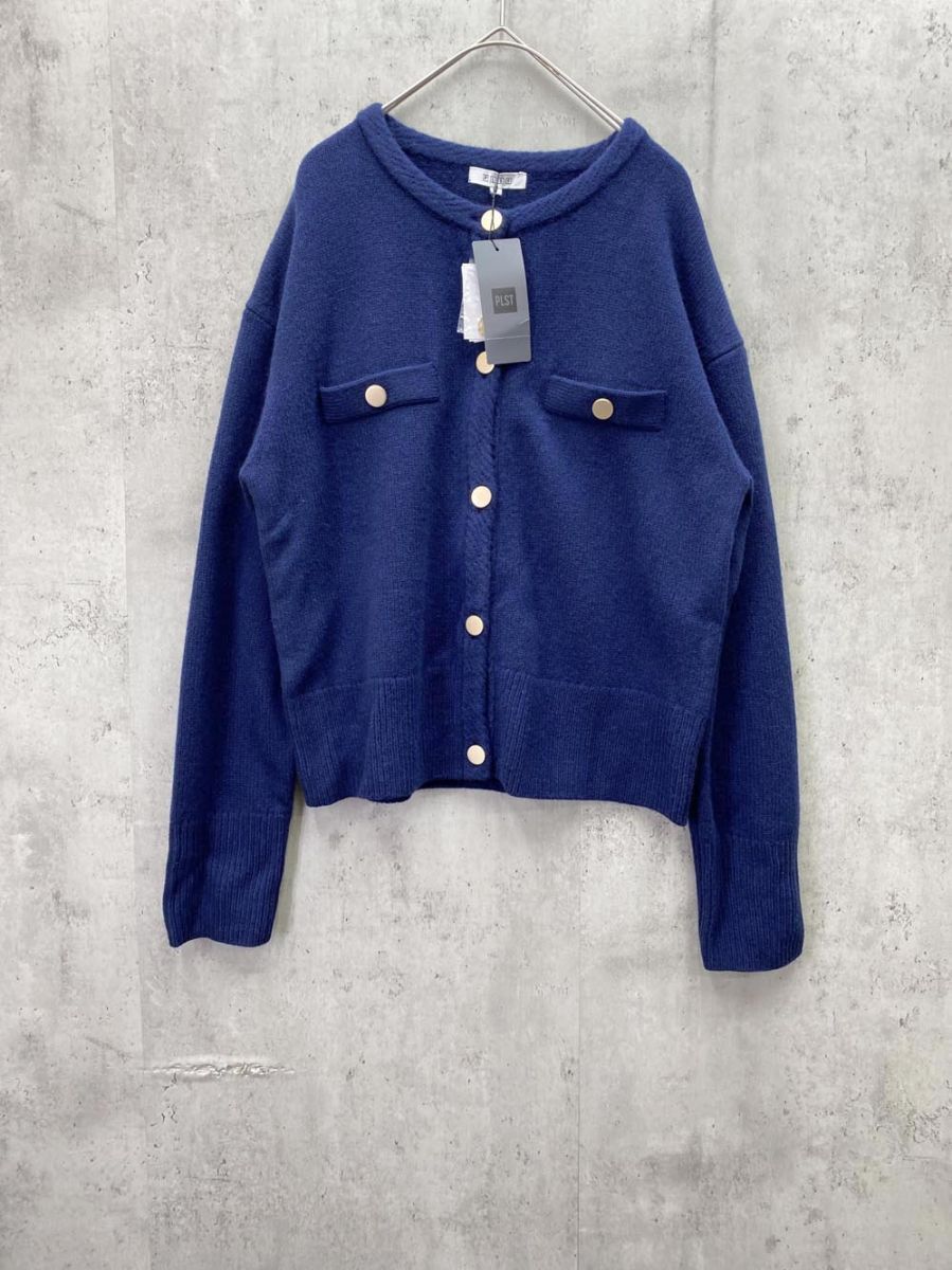 新品 PLST プラステ ウール ミドルゲージニット クルーネック カーディガン sizeL/ネイビー ◆■拍卖