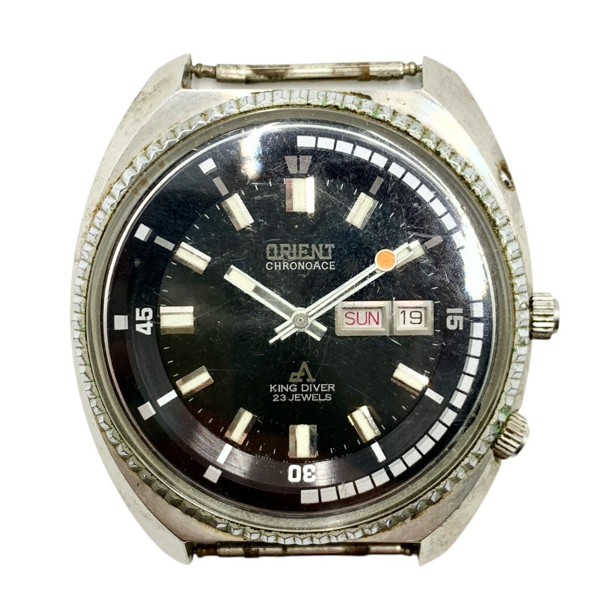 1円スタート! 稼働 ORIENT クロノエース キングダイバー 23石 デイデイト 自動巻き 本体のみ 中古品 コンパクトサイズ 蘇や(HY1175)拍卖