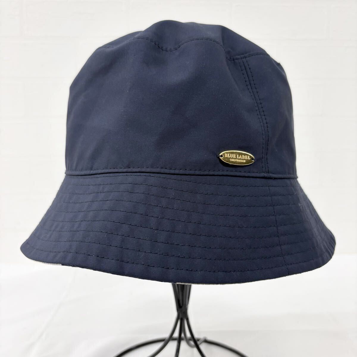 1812△ BLUE LABEL CRESTBRIDGE ブルーレーベルクレストブリッジ リバーシブルバケットハット レディース ネイビー チェック 帽子 2WAY拍卖