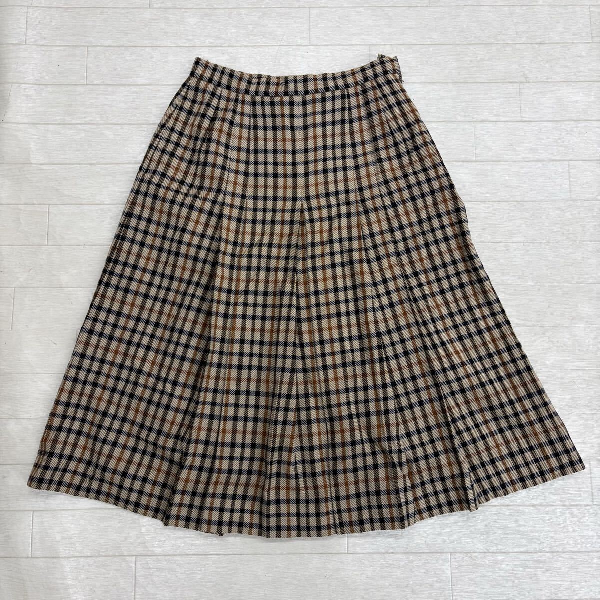 1842△ DAKS ダックス プリーツスカート レディース サイズ66-92 ベージュ チェック ミモレ丈 ロング スカート 秋冬拍卖
