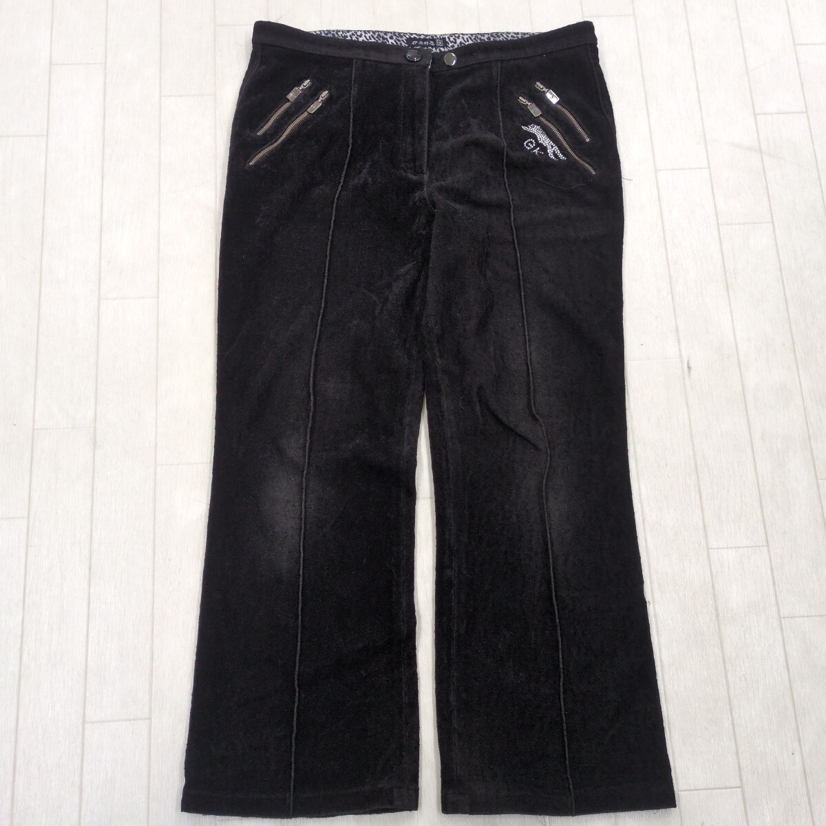 1847▲ 伊太利屋 イタリヤ レディース サイズ15 スラックス ブラック ジップフライ ボトムス カジュアルパンツ拍卖