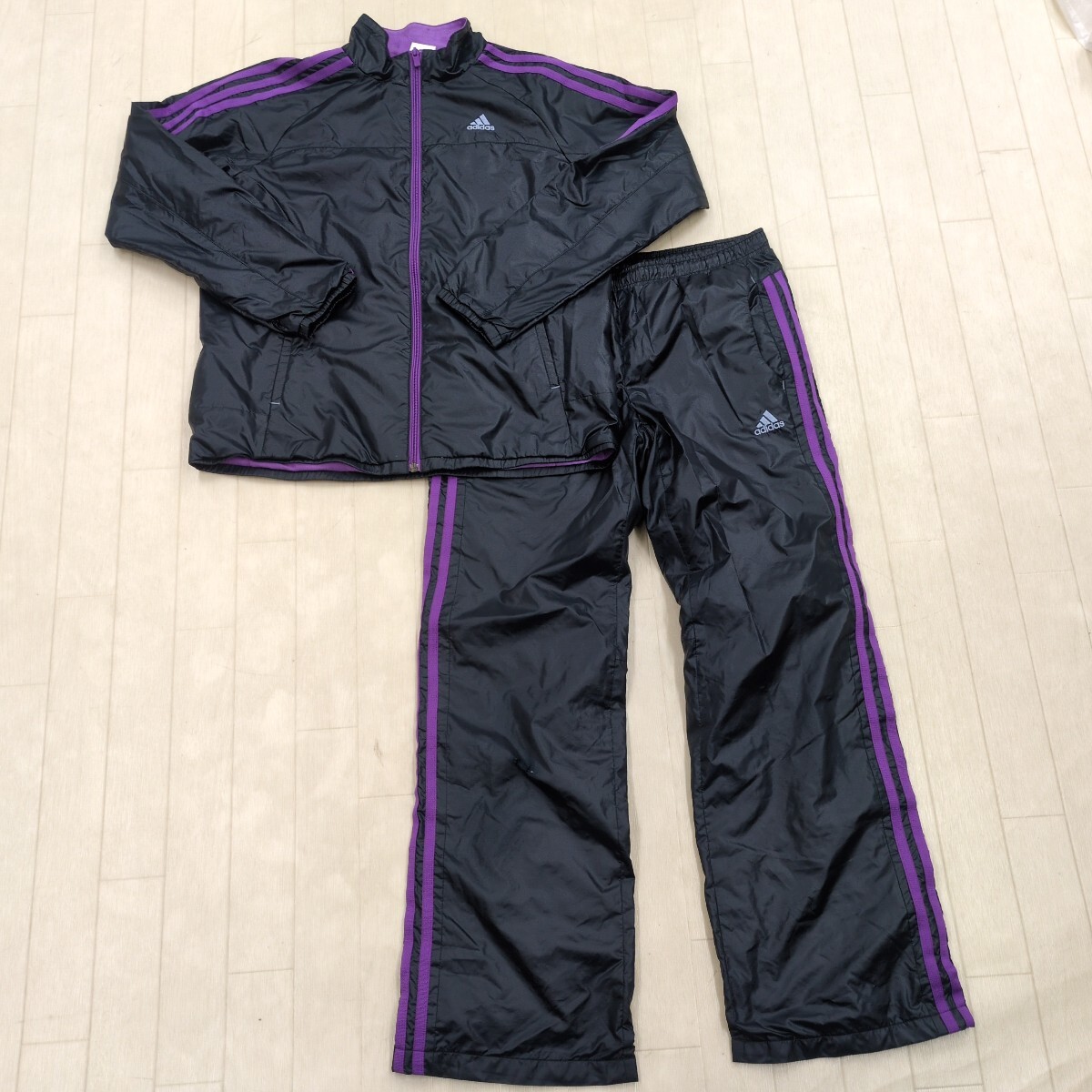 1848▲ セットアップ adidas アディダス レディース トップスサイズM ボトムスサイズS ジャージ ネイビー拍卖