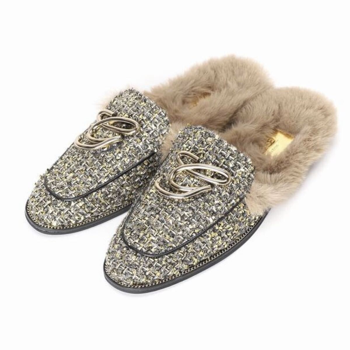 LE TALON GRISE メタルモチーフスリッパ ゴールド拍卖