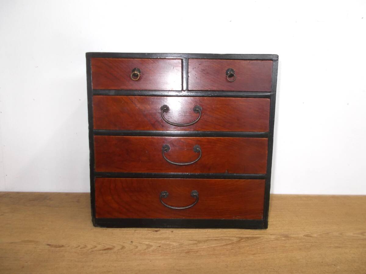 ◆古い前欅小引出し5杯◆手持ち小箪笥◆アンティーク拍卖