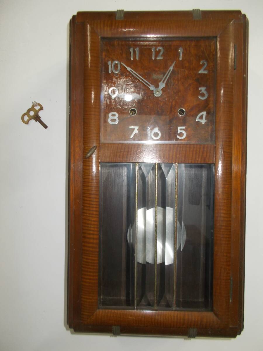 ★古い重厚な柱時計★Meiji★薇鍵巻振り子式★稼働品★アンティーク拍卖