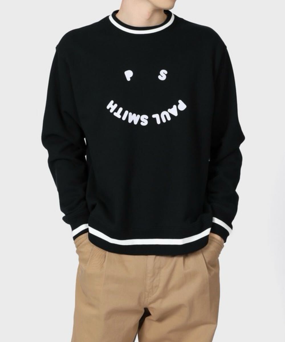 PS Paul Smith スマイルロゴ スウェット L タグ付未使用 ブラック コットン Smile Logo Sweatshirt L New with Tags トレーナー拍卖