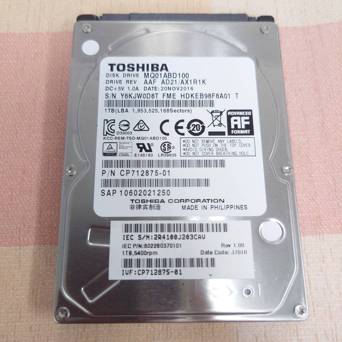 正常品 TOSHIBA 1TB(1000GB) 2.5インチ HDD拍卖