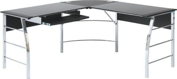 送料無料/本格的ワークデスク 強化ガラス パソコンデスク コーナー L型 スライド式キーボード天板 システムデスク 3点セット ブラック/新品拍卖