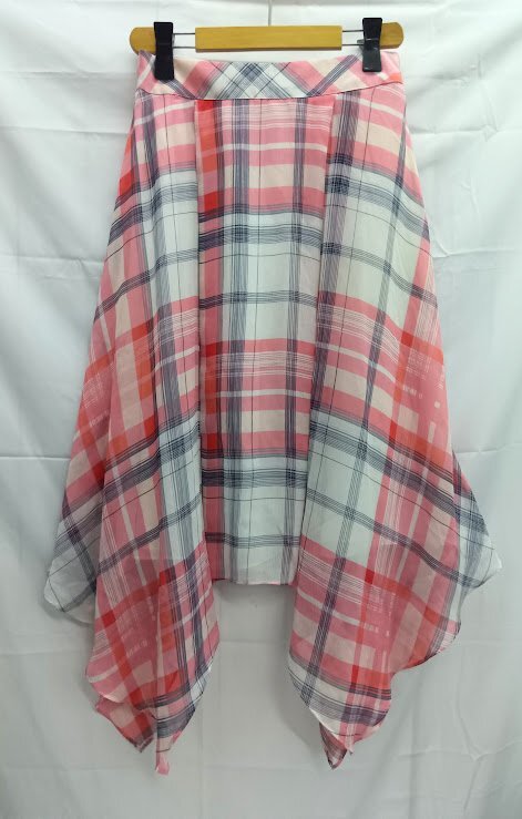 トミーヒルフィガー☆チェック シフォン フレアースカート 2(M)ピンク系 TOMMY HILFIGER拍卖