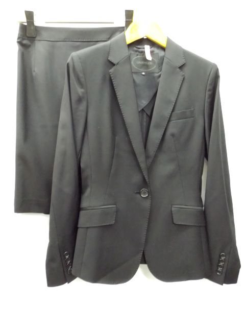 美品★UNTITLED◎アンタイトル/1Bジャケット&スカート/セットアップ/スーツ/ブラック/黒/日本製/0サイズ拍卖