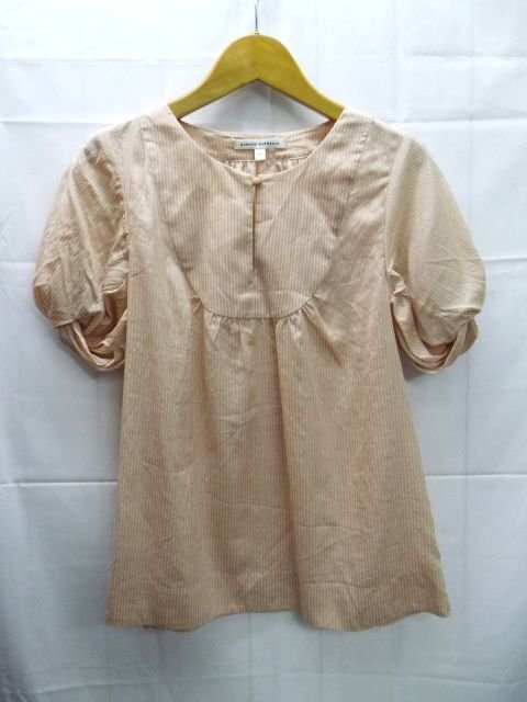 美品★BANANA REPUBLIC◎バナナリパブリック/半袖ブラウス/シャツ/ストライプ柄/シルク/絹/Sサイズ拍卖
