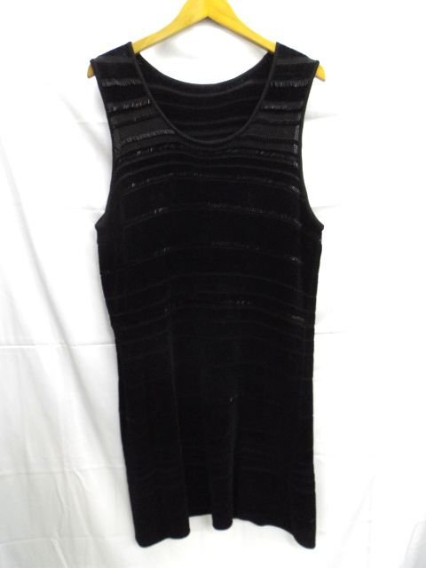 ★MARKS&SPENCER◎マークスアンドスペンサー/ひざ丈ワンピース/ビーズ付き/パイル地/ブラック/黒/42サイズ拍卖