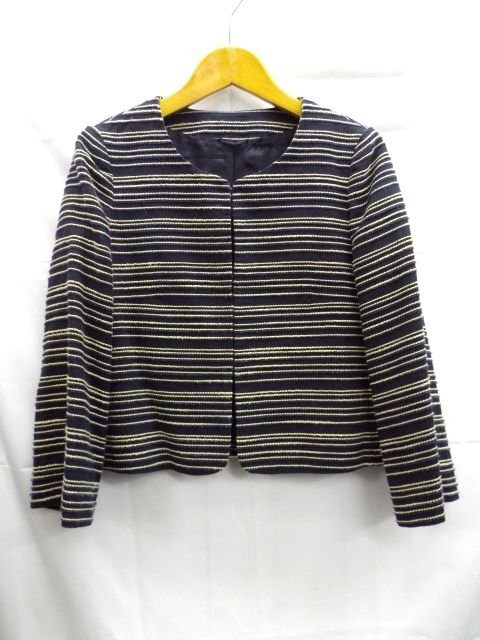 美品★ANAYI◎アナイ/3B/ノーカラーデニムジャケット/ネイビー/紺/日本製/36サイズ拍卖