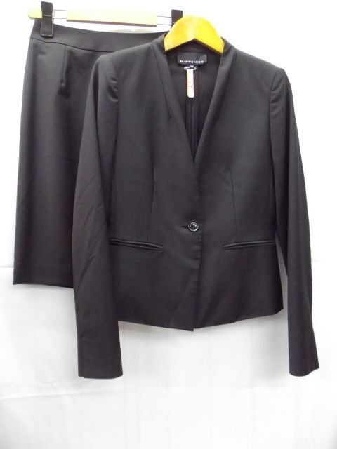 美品★M-PREMIER◎エムプルミエ/1Bジャケット&スカート/セットアップ/春夏スーツ/ブラック/黒/日本製/34サイズ拍卖