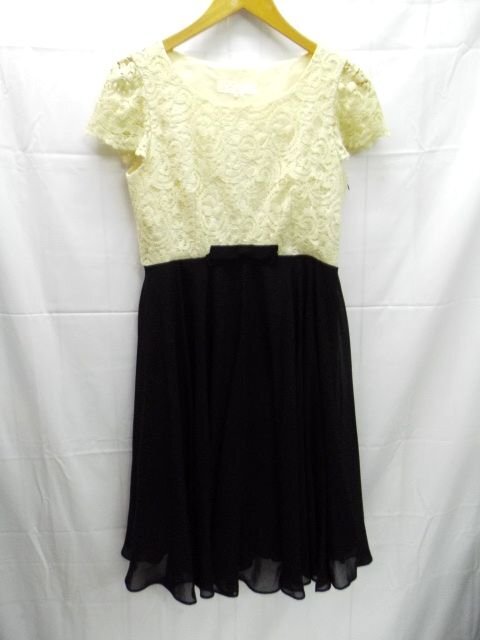 美品★STRAWBERRY-FIRLDS◎ストロベリーフィールズ/レース切替ワンピース/ラメ/オフホワイト/ブラック/日本製拍卖