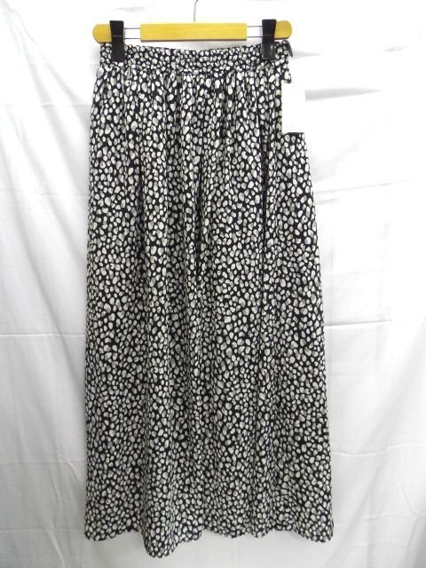 新品★Lugnoncure◎ルノンキュール/ロングスカート/レオパードプリントギャザースカート/ブラック/黒/W62cm~/Fサイズ拍卖