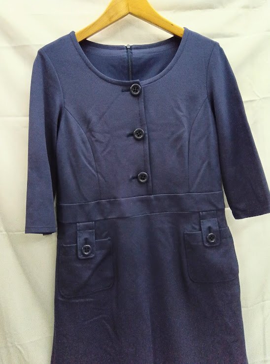 CARA O CRUZ☆キャラオクルス/レリアン ワンピース 11号(L) ネイビー ボタン ポケット レトロ調 美品拍卖