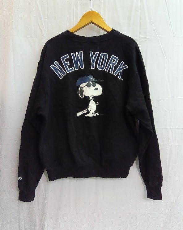 シップス☆ヴィンテージ ピーナッツ×MLB クルーネック スウェット S 黒 スヌーピー ヤンキース ロゴ プリント SHIPS PEANUTS トレーナー拍卖