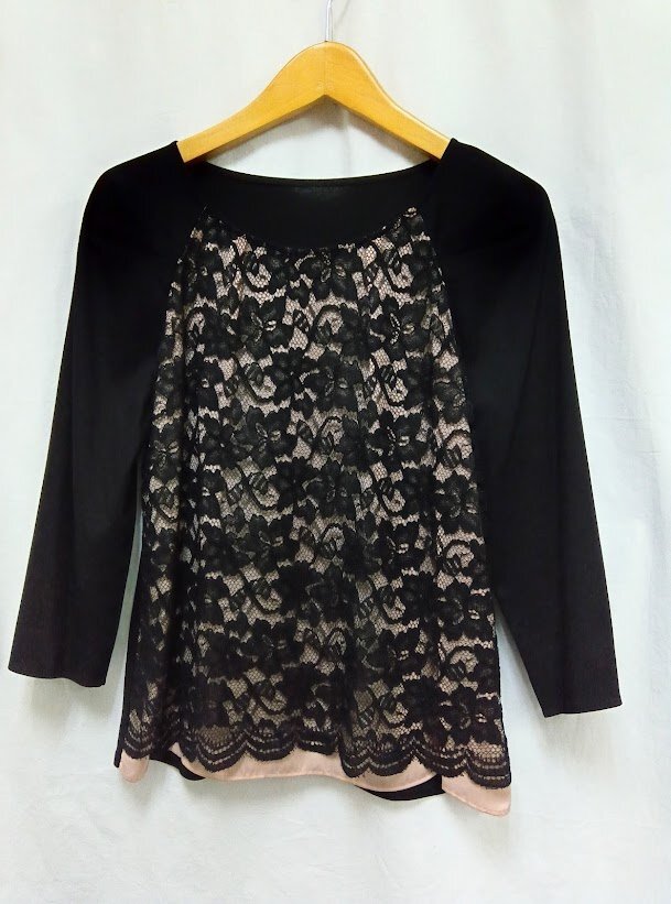 ボディドレッシング☆前レース ブラウス 38(M)ブラック×ピンクベージュ BODY DRESSING Deluxe きれいめ トップス 美品拍卖