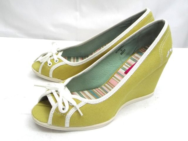 美品★Hawkins Sports◎ホーキンススポーツ/パンプス/オープントゥ/キャンバス地/グリーン/緑/S 23.0cm拍卖