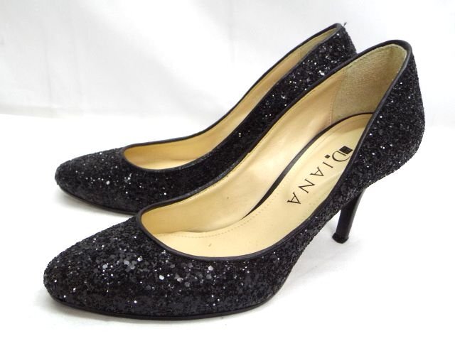 ★DIANA◎ダイアナ/グリッター パンプス/ラメ/ブラック/黒/日本製/24.0cm拍卖