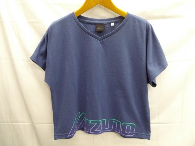 美品★Mizuno◎ミズノ/プリント/VネックTシャツ/カットソー/短丈/ブルー/青/Mサイズ拍卖
