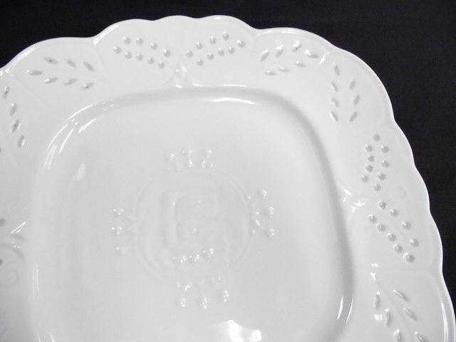 生活の木☆リーフ透かし 鳥文様 角皿 プレート 25cm 白 ホワイト 食器 美品拍卖