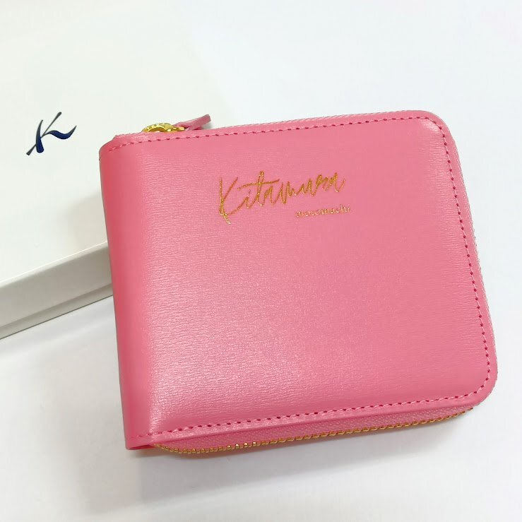 未使用!Kitamura/キタムラ☆レザー・二折財布 ローズ/ピンク NH0853 74721 定価20000円(税込) ロゴ入り ラウンドファスナー 箱有【新品拍卖