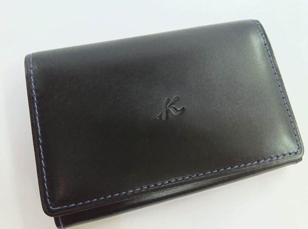 Kitamura/キタムラ☆メンズ レザー・名刺入れ ダークブルー 牛革 紳士 Kマーク シンプル 皮革小物 箱無し 美品 未使用拍卖