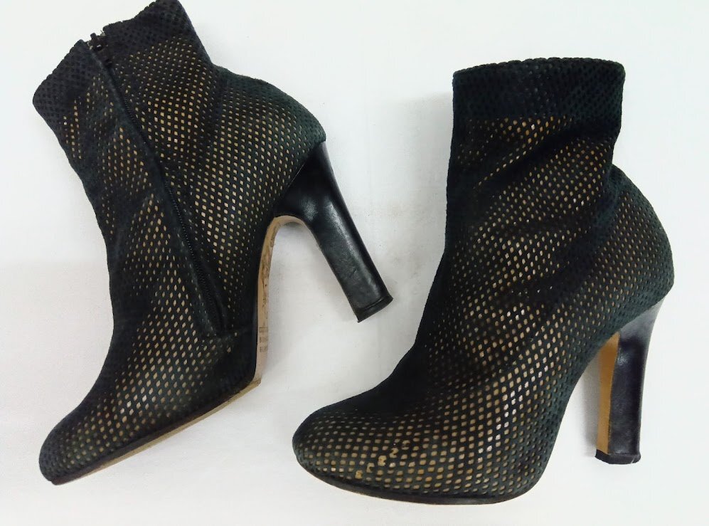 メゾン・マルタン・マルジェラ☆Maison Martin Margiela ブーツ 37(24)黒 ブラック スエード レザー メッシュ ヒール ショートブーツ拍卖