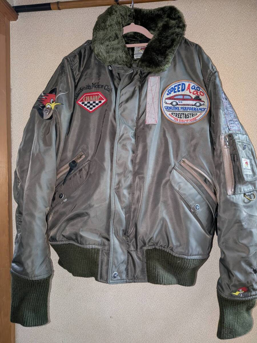 1円⇒a0 難有 クレイスミスClay Smith ライダージャケット フライトジャケット防寒ナイロン中綿ボア緑カーキグリーン LLW拍卖