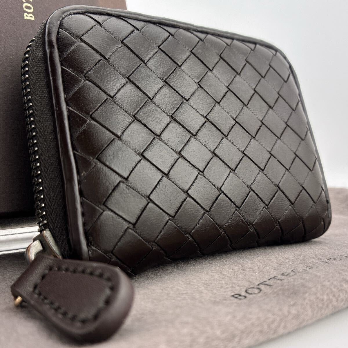 1円 極美品◆BOTTEGA VENETA ボッテガヴェネタ イントレチャート コインケース ダークブラウンコンパクトウォレット カーフレザー 79拍卖