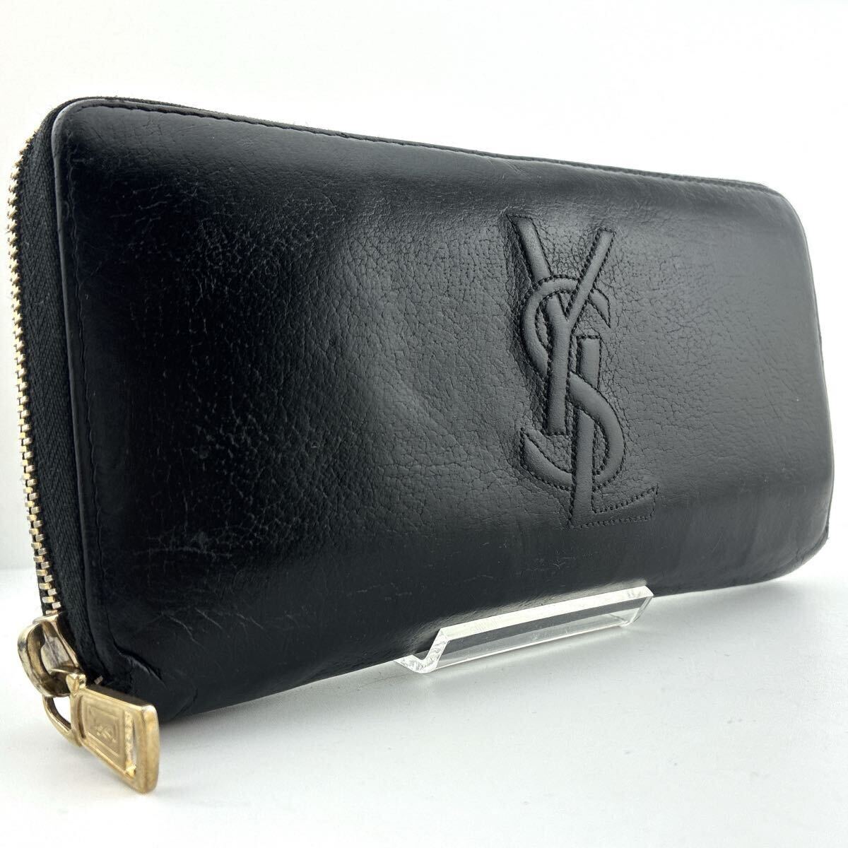 YSL Yves Saint Laurent イヴサンローラン ロゴ ラウンドファスナー ブラック 黒 レザー 長財布 82拍卖