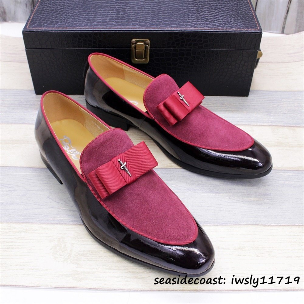 最高級★ビジネスシューズ メンズ ローファー スリッポン本革 レザーシューズ 職人手作り ドレスシューズ紳士靴 牛革 革靴 レッド 27.5cm拍卖