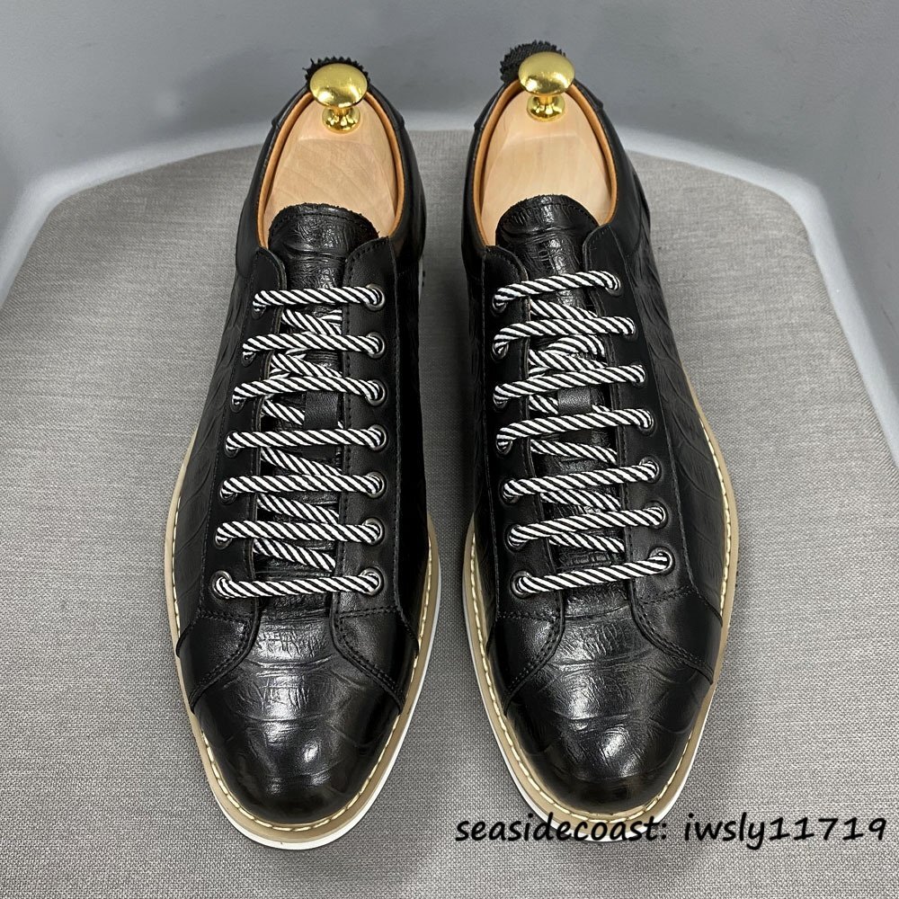 定価9万超◆最高級 スニーカー 本革 レザーシューズ メンズ ビジネスシューズ 牛革 革靴 職人手作り紳士靴 軽量ローファー ブラック 27.0cm拍卖