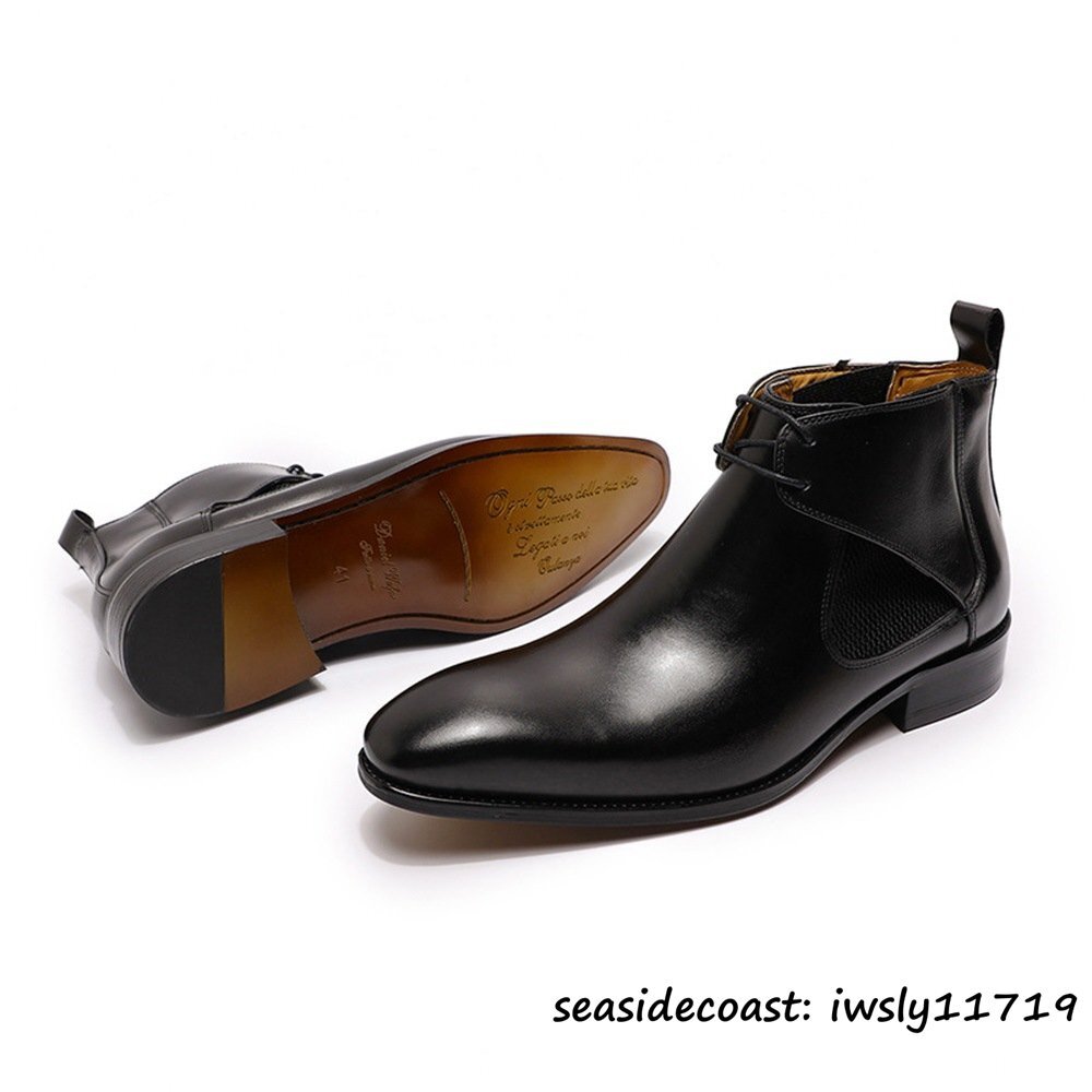 最高級★定価13万 マーティンブーツ 超希少 職人手作り 本革 レザーブーツ エンジニアブーツ ショートブーツ 牛革 紳士靴 ブラック 26.0cm拍卖