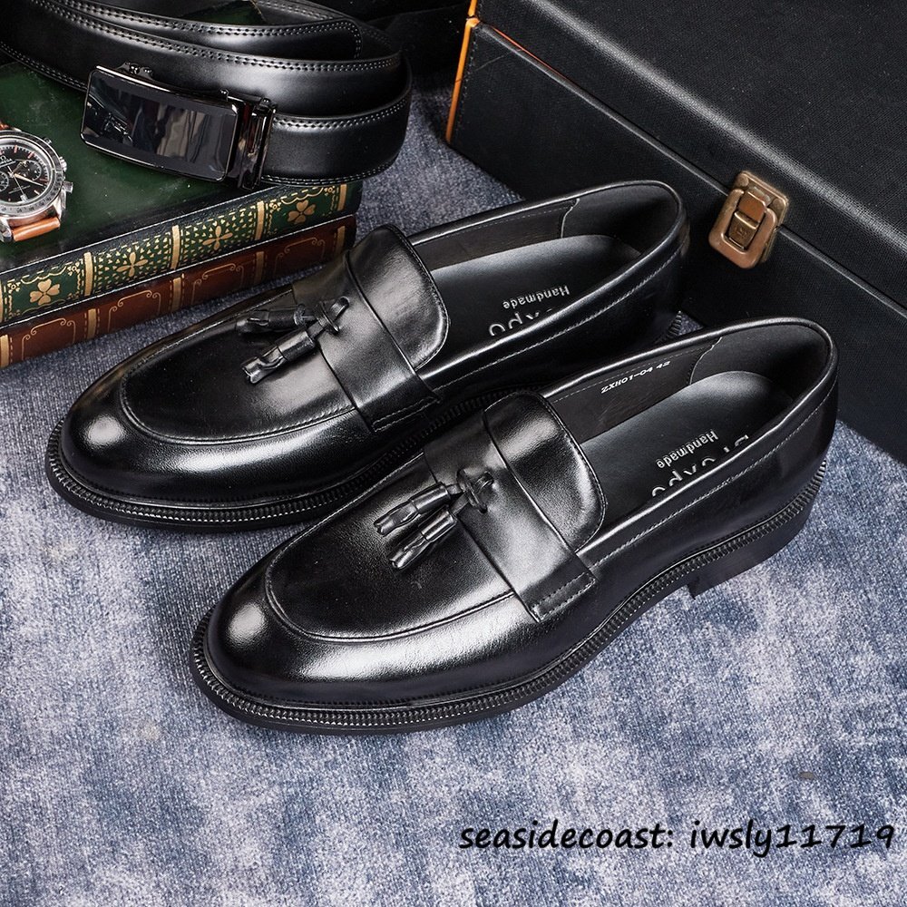 定価10万超■レザーシューズ メンズ タッセルローファー 本革 職人手作り ビジネスシューズ 紳士靴 冠婚葬祭 牛革 革靴 ブラック 27.0cm拍卖