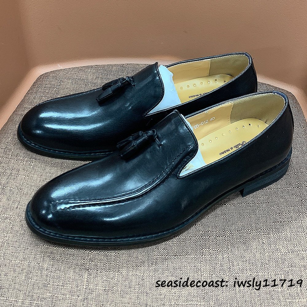 最高級◆レザーシューズ ビジネスシューズ ローファー スリッポン 職人手作り 本革 レザーシューズ 牛革 革靴 紳士靴 新品 ブラック 28.0cm拍卖