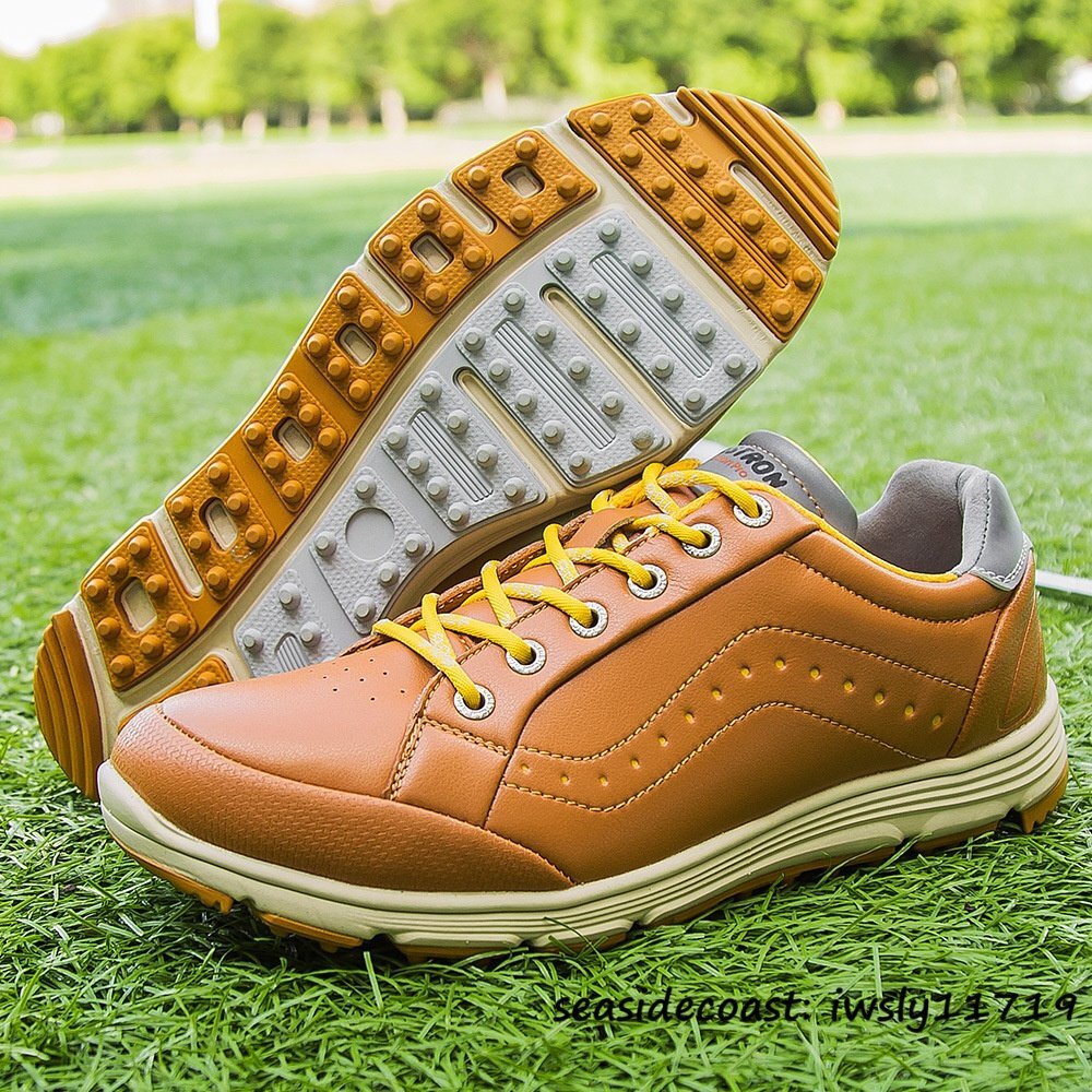 絶賛★ゴルフシューズ メンズ 新品 スポーツシューズ 幅広 運動靴 強いグリップ 紳士スニーカー フィット感 防滑耐磨 撥水 イエロー 28.0cm拍卖