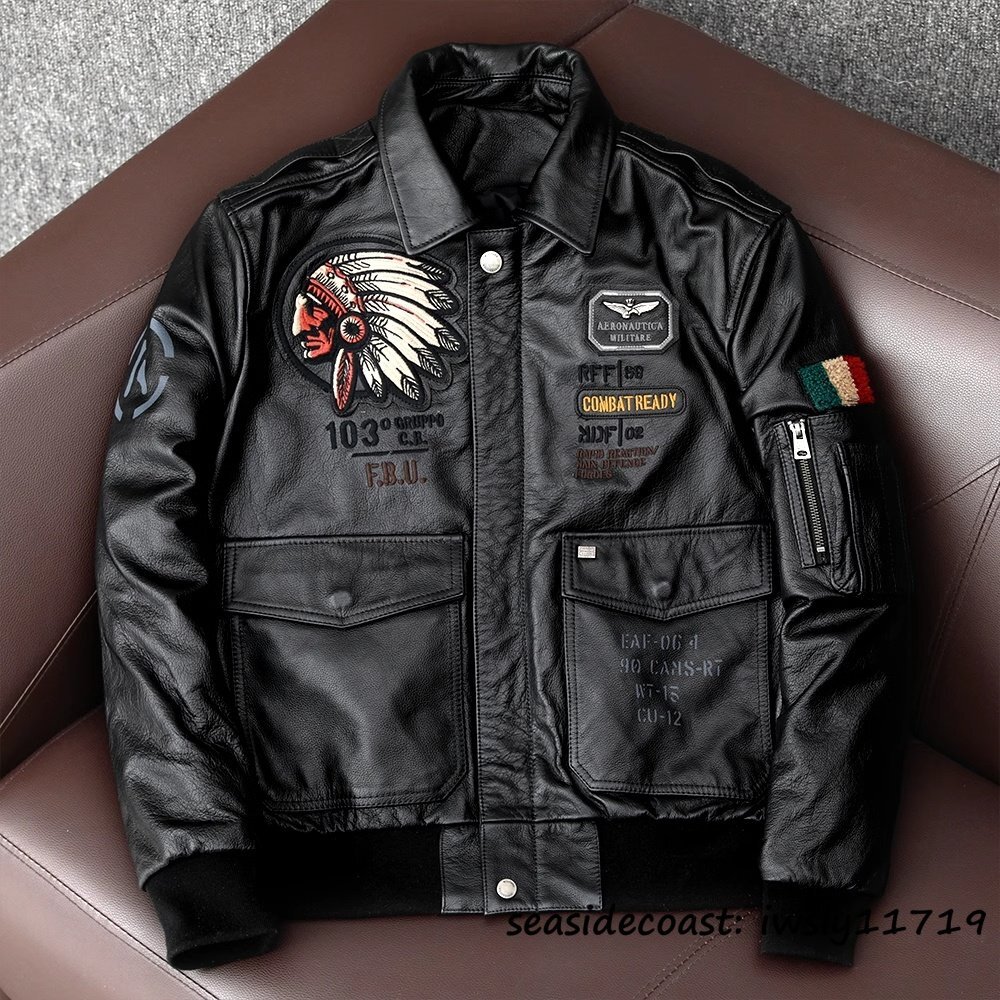 新品*25万 ライダースジャケット 革ジャン 本革ma-1フライトジャケット 最高級 イタリアンレザー バイクウェア 豪華刺繍 ブルゾン 5XL拍卖