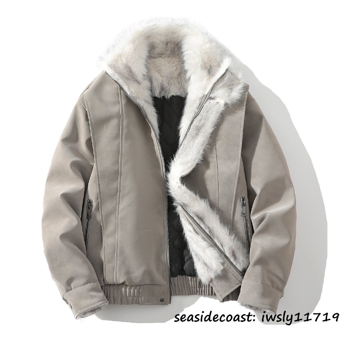 入手困難■ムートンコート メンズ 中綿 ジャケット 保温防寒 抜群暖か ワークウェア ファーコート 毛皮 ブルゾン バイクウエア グレー 2XL拍卖